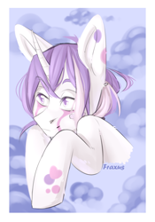 Size: 944x1350 | Tagged: safe, artist:fraxus, artist:ilovefraxus, oc, oc only, pony, unicorn, cloud, commission open, cute, ear fluff, fluffy, gift art, happy, male, shiny, smiling, solo