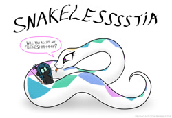 Size: 1184x816 | Tagged: safe, artist:banebuster, princess celestia, queen chrysalis, mouse, snake, series:tiny tia, g4, cute, cutelestia, duo, female, forked tongue, mousified, simple background, snakelestia, snek, species swap, speech bubble, tongue out, white background
