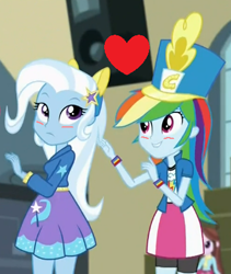 Size: 346x410 | Tagged: safe, edit, edited screencap, screencap, rainbow dash, trixie, equestria girls, g4, my little pony equestria girls: friendship games, blushing, cropped, female, heart, lesbian, shipping, trixdash