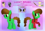 Size: 2201x1512 | Tagged: safe, artist:dyonys, oc, oc:angelo, oc:lucky brush, oc:night chaser, earth pony, pony, braid, clothes, cutie mark, female, freckles, heart, jewelry, locket, mare, necklace, reference sheet, sweater, text, turtleneck