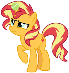 Size: 1024x1073 | Tagged: safe, artist:emeraldblast63, sunset shimmer, pony, unicorn, g4, ball, horn, horn impalement, hornball, solo, sunset shimmer is not amused, tennis ball, unamused, vector