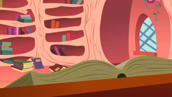 Size: 1280x720 | Tagged: safe, screencap, bridle gossip, g4, season 1, background, book, golden oaks library, liminal space, no pony, scenic ponyville