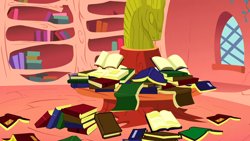 Size: 1280x720 | Tagged: safe, screencap, bridle gossip, g4, season 1, background, book, golden oaks library, liminal space, no pony, scenic ponyville, window