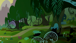 Size: 1280x720 | Tagged: safe, screencap, bridle gossip, g4, season 1, background, everfree forest, mountain, no pony, scenic ponyville, tree