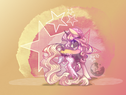 Size: 2048x1536 | Tagged: safe, artist:alrumoon_art, oc, oc only, pony, unicorn, abstract background, dock, female, looking at you, looking back, looking back at you, mare, smiling, solo, underhoof