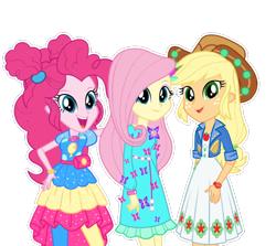 Size: 555x495 | Tagged: artist needed, safe, applejack, fluttershy, pinkie pie, human, equestria girls, g4, my little pony equestria girls: better together, official, cowboy hat, female, hat, looking at you, music festival outfit, open mouth, simple background, smiling, smiling at you, transparent background, trio, trio female, vector, white outline