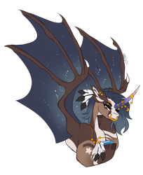 Size: 1632x2000 | Tagged: safe, artist:inspiredpixels, oc, oc only, oc:crested moonlight, alicorn, bat pony, bat pony alicorn, pony, bat wings, bust, female, horn, mare, portrait, simple background, solo, transparent background, wings