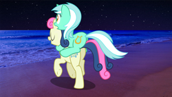 Size: 1366x768 | Tagged: safe, artist:mundschenk85, edit, bon bon, lyra heartstrings, sweetie drops, earth pony, pony, unicorn, comic:all in good fun, g4, beach, duo, eyes closed, female, irl, lesbian, lyra riding bon bon, night, open mouth, photo, ponies in real life, ponies riding ponies, riding, ship:lyrabon, shipping, show accurate, smiling, starry sky, stars, underhoof, vector