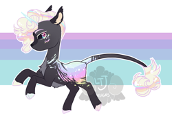 Size: 700x490 | Tagged: safe, artist:lavvythejackalope, oc, oc only, pony, unicorn, abstract background, cloven hooves, colored hooves, horn, leonine tail, rearing, solo, unicorn oc