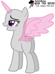 Size: 519x698 | Tagged: safe, artist:kingbases, oc, oc only, alicorn, pony, alicorn oc, bald, base, eyelashes, female, horn, mare, open mouth, open smile, simple background, smiling, transparent background, transparent horn, transparent wings, wings
