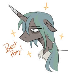 Size: 347x389 | Tagged: safe, artist:redxbacon, oc, oc only, pony, unicorn, bust, horn, not queen chrysalis, solo, tired, unicorn oc