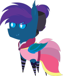 Size: 5085x6084 | Tagged: safe, artist:tikibat, derpibooru exclusive, oc, oc only, oc:stardust, oc:stardust(cosmiceclipse), bat pony, pony, bat pony oc, bat wings, bow, clothes, crossdressing, ear fluff, fangs, hair bow, male, membranous wings, simple background, slit pupils, socks, solo, stallion, striped socks, transparent background, wings