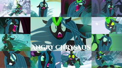 Size: 4300x2417 | Tagged: safe, edit, edited screencap, editor:quoterific, screencap, cozy glow, queen chrysalis, shining armor, changeling, changeling queen, a canterlot wedding, frenemies (episode), g4, season 2, season 5, season 6, season 9, the cutie re-mark, the ending of the end, the mean 6, to where and back again, alternate timeline, angry, antagonist, chrysalis resistance timeline, collage, female, glowing horn, gritted teeth, high res, horn, open mouth, solo focus, ultimate chrysalis