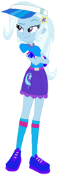 Size: 196x580 | Tagged: safe, artist:selenaede, artist:user15432, trixie, human, equestria girls, g4, base used, base:selenaede, belt, blue dress, blue socks, clothes, crossed arms, cutie mark, cutie mark on clothes, gloves, golf, hairpin, hat, shoes, sneakers, socks, solo, sports, sports outfit, sporty style