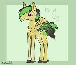 Size: 1750x1500 | Tagged: safe, artist:misskanabelle, oc, oc only, oc:desert sky, pegasus, pony, :p, abstract background, chest fluff, ear fluff, magical lesbian spawn, male, offspring, parent:daring do, parent:rainbow dash, parents:daringdash, pegasus oc, signature, solo, stallion, tongue out, two toned wings, unshorn fetlocks, wings