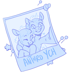 Size: 700x726 | Tagged: safe, artist:lavvythejackalope, oc, oc only, pony, bust, commission, duo, grin, one eye closed, photo, selfie, side hug, simple background, smiling, transparent background, wink, your character here