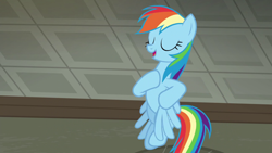 Size: 1920x1080 | Tagged: safe, screencap, rainbow dash, pegasus, pony, g4, the saddle row review, eyes closed, female, mare, open mouth, solo