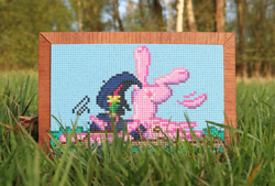 Size: 3458x2332 | Tagged: safe, artist:themisto97, twilight sparkle, alicorn, pony, g4, accident, craft, crash, crashlight, dirt, epic fail, faceplant, fail, feather, female, flower, flying, forest, grass, high res, irl, majestic as fuck, mud, photo, picture frame, pixelhobby, solo, spread wings, twilight sparkle (alicorn), twilight sparkle is not amused, unamused, underhoof, wings, wood