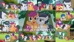 Size: 1280x722 | Tagged: safe, edit, edited screencap, editor:quoterific, screencap, apple bloom, kettle corn, pipsqueak, rumble, scootaloo, skeedaddle, sweetie belle, thunderlane, earth pony, pegasus, pony, unicorn, g4, marks and recreation, season 7, bipedal, collage, colt, cutie mark crusaders, female, filly, helmet, male, ship:rumbloo, shipping, straight