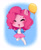 Size: 1296x1579 | Tagged: safe, artist:misssqueorge, part of a set, pinkie pie, earth pony, anthro, g4, ambiguous facial structure, balloon, blushing, chibi, clothes, cute, diapinkes, eyes closed, female, happy, open mouth, party balloon, smiling, solo, stockings, thigh highs