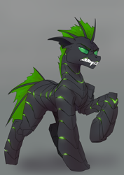 Size: 2480x3508 | Tagged: safe, artist:sexyflexy, artist:underpable, oc, oc only, oc:villainshima, changeling, armor, colored, commission, exoskeleton, fangs, green changeling, high res, holeless, sharp teeth, simple background, solo, teeth, white background