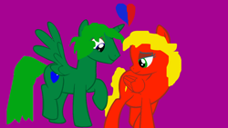 Size: 1280x720 | Tagged: safe, artist:kevan94, oc, oc only, oc:edy, oc:kevan, alicorn, pegasus, pony, alicorn oc, couple, duo, edyan, heart, horn, married, married couple, needs more saturation, oc x oc, pregnant, shipping, simple background, wings