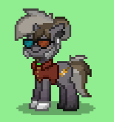 Size: 267x287 | Tagged: safe, oc, oc only, oc:bottle battle, pony, unicorn, ashes town, 3d glasses, barpony, clothes, redesign, simple background, solo, vest