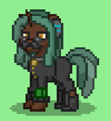 Size: 236x258 | Tagged: safe, oc, oc only, oc:cracked disk, pony, unicorn, ashes town, facial hair, horn, moustache, old version, pipbuck, simple background, solo, unicorn oc