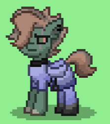 Size: 235x263 | Tagged: safe, oc, oc only, oc:kidding koy, earth pony, pony, ashes town, fallout equestria, character design, choker, creamy mane, ear piercing, fancy clothing, piercing, raider, saddle dress, scar, simple background, solo