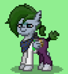 Size: 238x258 | Tagged: safe, oc, oc only, pegasus, pony, ashes town, clothes, green eyes, green mane, neck band, pegasus oc, psychonaut, short tail, simple background, solo, torn clothes