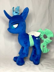 Size: 727x969 | Tagged: safe, artist:memories-ice, oc, oc only, oc:sektiss, changeling, changeling oc, crown, cutie mark, horn, irl, jewelry, photo, plushie, regalia, solo
