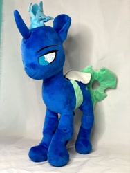 Size: 684x912 | Tagged: safe, artist:memories-ice, oc, oc only, oc:sektiss, changeling, changeling oc, crown, cutie mark, horn, irl, jewelry, photo, plushie, regalia, solo