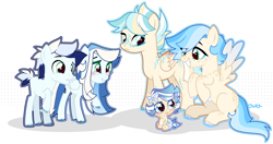 Size: 3317x1756 | Tagged: safe, artist:vintage-owll, oc, oc only, earth pony, pegasus, pony, baby, baby pony, female, male, mare, offspring, parent:coco pommel, parent:soarin', siblings, teenager