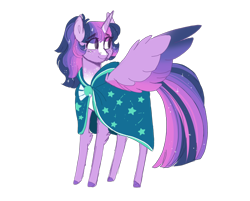 Size: 2492x2000 | Tagged: safe, artist:scarletskitty12, twilight sparkle, alicorn, pony, g4, blaze (coat marking), cloak, clothes, coat markings, colored wings, colored wingtips, ethereal mane, facial markings, female, high res, implied twiburst, mare, multicolored wings, pale belly, simple background, solo, spread wings, starry mane, sunburst's cloak, transparent background, twilight sparkle (alicorn), wings