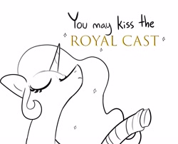 Size: 3708x3000 | Tagged: safe, artist:tjpones, princess celestia, alicorn, pony, g4, black and white, bust, cast, eyes closed, grayscale, high res, leg cast, monochrome, nose in the air, partial color, simple background, solo, white background