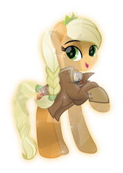 Size: 3568x5031 | Tagged: safe, artist:php178, derpibooru exclusive, applejack, earth pony, pony, fallout equestria, g4, my little pony: the movie, .svg available, alternate hairstyle, alternate tailstyle, applejack's cutie mark, braid, braided tail, button, clothes, coat, crown, crystal crown (object), crystallized, eyebrows, freckles, gun, hair tie, handgun, happy, hat, jacket, jewelry, little macintosh, looking at you, ministry mares, ministry of wartime technology, mouth trigger, movie accurate, optical sight, overcoat, pistol, profile, raised hoof, regalia, revolver, scope, simple background, smiling, smiling at you, straps, svg, sweater, tail wrap, transparent background, vector, weapon