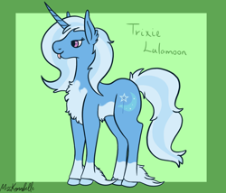 Size: 1750x1500 | Tagged: safe, artist:misskanabelle, trixie, pony, unicorn, g4, :p, abstract background, chest fluff, female, hoof fluff, horn, mare, signature, solo, tongue out