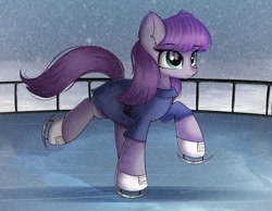 Size: 1860x1446 | Tagged: safe, artist:janelearts, maud pie, earth pony, pony, g4, ear fluff, female, ice skates, ice skating, mare, snow, snowfall, solo, winter