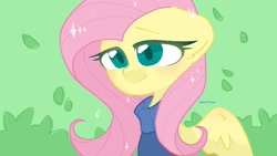 Size: 1280x720 | Tagged: safe, artist:softpound, fluttershy, pegasus, pony, g4, bust, clothes, colored pupils, cute, female, leaf, mare, portrait, shyabetes, solo, sweater, sweatershy