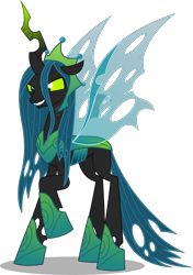 Size: 5620x8000 | Tagged: safe, artist:fruft, queen chrysalis, changeling, changeling queen, g4, the ending of the end, absurd resolution, crown, female, grin, jewelry, queen, raised hoof, regalia, simple background, smiling, solo, transparent background, ultimate chrysalis, vector, wings