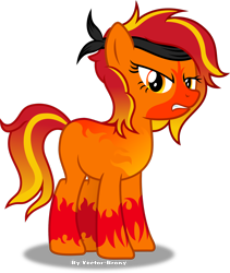 Size: 2248x2668 | Tagged: safe, artist:vector-brony, oc, oc:fury (project horizons), earth pony, hybrid, phoenix, phoenix pony, pony, fallout equestria, fallout equestria: project horizons, g4, angry, fanfic art, female, fire, fire markings, gradient mane, gradient tail, gritted teeth, headband, high res, inkscape, looking at you, mare, project chimera (project horizons), simple background, solo, standing, transparent background, vector