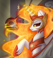 Size: 924x1008 | Tagged: safe, artist:janelearts, daybreaker, alicorn, pony, g4, dead, female, mane of fire, mare, skull, solo