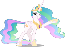 Size: 8000x5881 | Tagged: safe, artist:fruft, princess celestia, alicorn, pony, between dark and dawn, g4, absurd resolution, crown, female, folded wings, grin, hoof shoes, jewelry, looking at you, mare, peytral, raised hoof, regalia, shadow, simple background, smiling, smiling at you, smirk, solo, transparent background, vector, wings