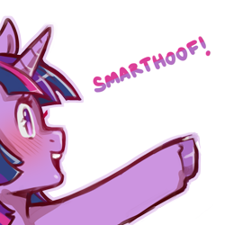 Size: 1159x1159 | Tagged: safe, artist:cold-blooded-twilight, part of a set, twilight sparkle, pony, unicorn, g4, blushing, female, hoofbump, mare, raised hoof, simple background, smiling, solo, sparkles, text, transparent background, unicorn twilight, unshorn fetlocks
