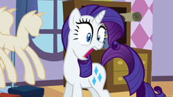 Size: 1280x720 | Tagged: safe, screencap, rarity, g4, sisterhooves social, carousel boutique, female, open mouth