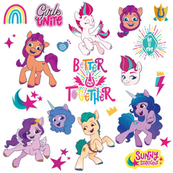 Size: 2000x2000 | Tagged: safe, hitch trailblazer, izzy moonbow, pipp petals, sunny starscout, zipp storm, earth pony, pegasus, pony, unicorn, g5, my little pony: a new generation, official, 2d, bracelet, cute, cutie mark, female, flying, happy, head, high res, izzybetes, jewelry, looking at you, male, mane five, mare, needs more jpeg, red eyes, red-eyed pipp, smiling, stallion, stock vector