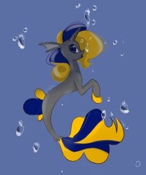Size: 500x600 | Tagged: safe, artist:datpon3, oc, oc only, pony, seapony (g4), unicorn, blue eyes, bubble, dorsal fin, fish tail, flowing tail, horn, ocean, open mouth, seaponified, simple background, solo, species swap, tail, underwater, water