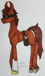 Size: 1809x3008 | Tagged: safe, artist:agdapl, earth pony, pony, clothes, crossover, engineer, engineer (tf2), female, goggles, mare, ponified, rule 63, signature, solo, species swap, team fortress 2, traditional art, unshorn fetlocks