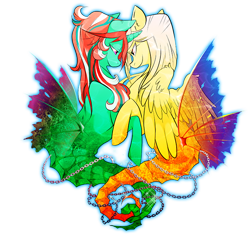 Size: 600x600 | Tagged: safe, artist:dormin-dim, oc, oc only, alicorn, hybrid, merpony, pegasus, pony, sea pony, female, fin wings, jewelry, lidded eyes, looking at each other, necklace, orange eyes, pearl necklace, purple eyes, seaponified, simple background, smiling, species swap, tail, transparent background, wings
