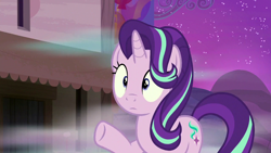 Size: 1280x720 | Tagged: safe, screencap, starlight glimmer, pony, unicorn, g4, season 6, to where and back again, female, night, shocked, solo
